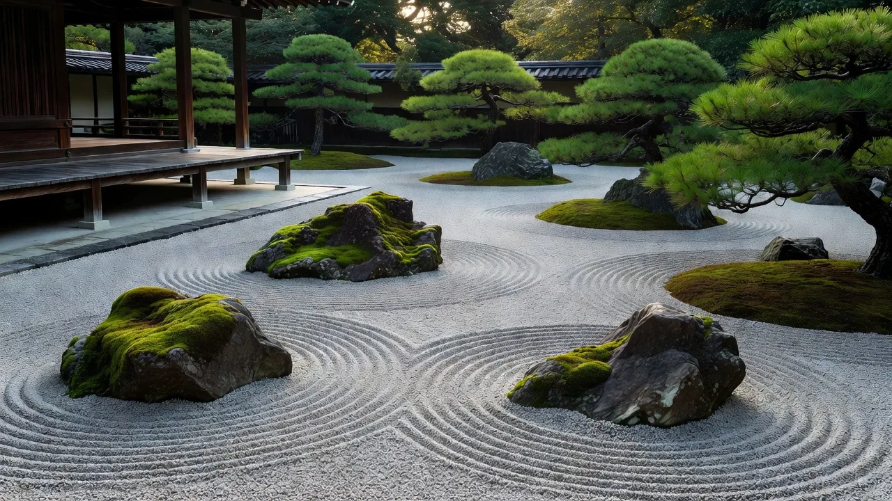 京都の枯山水庭園の石組み